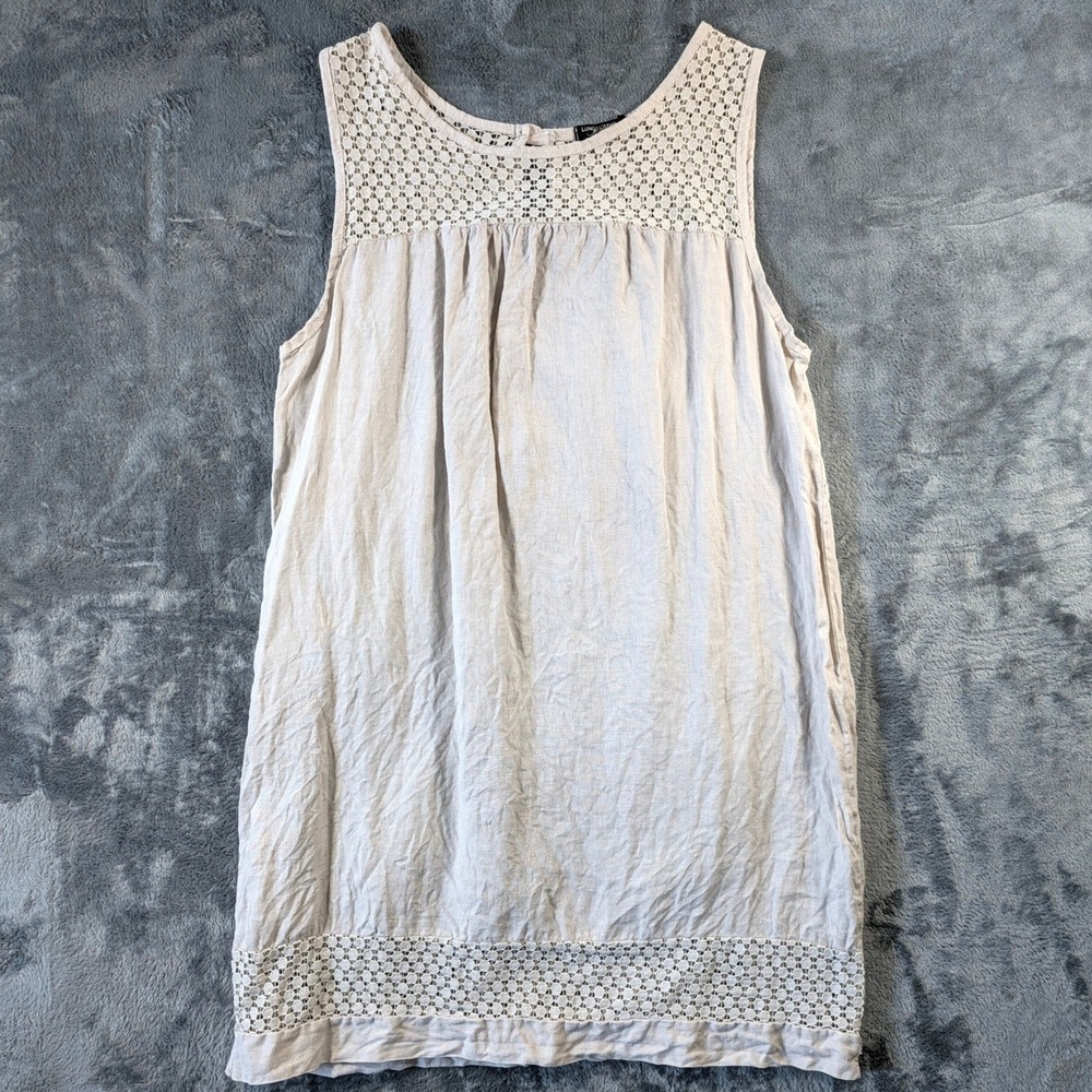 Lungo L'Arno Womens Crochet Lace Linen Shift Dress M Beige Boho Made in Italy